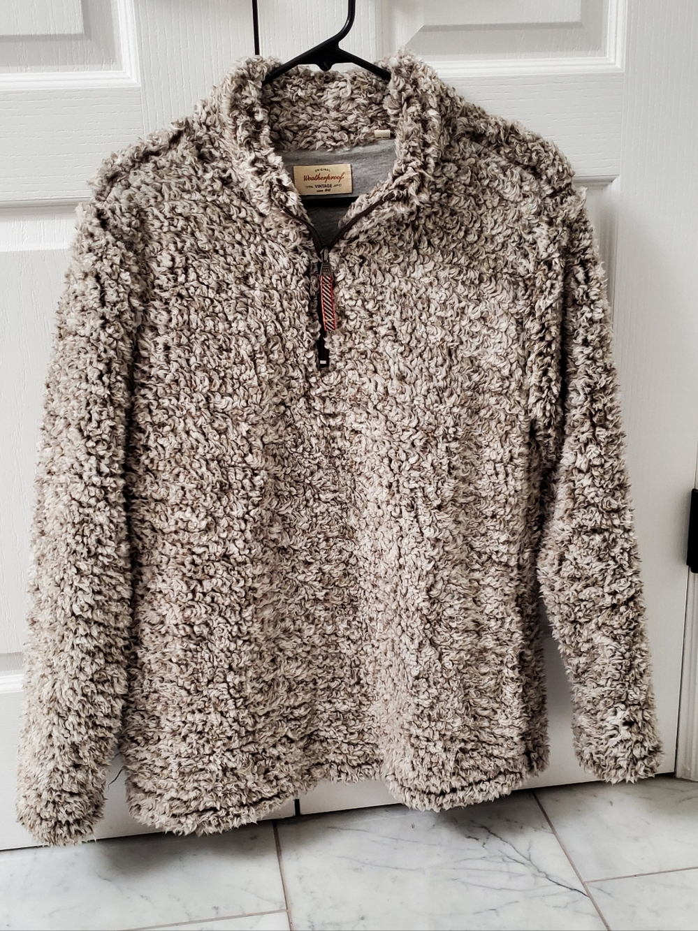 Cozy Taupe Sherpa Quarter-Zip Hoodie